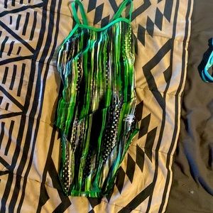 Swimsuit from Speedo. A very nice color of green grey black and white.Size small
